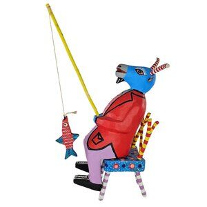 Martin Melchor Folk Art Oaxacan Alebrije Wooden Figurine Goat Fishing Chair Red